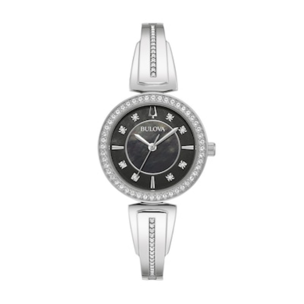 Bulova Women's Silver Watch with Black Dial